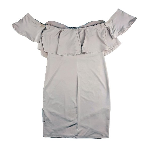 Forever 21 Womens Bardot Flounce Bodycon Dress Tan - Picture 4 of 5